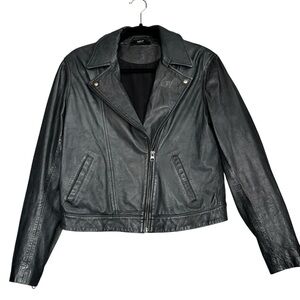 ABLE Maha Black Lamb Leather Moto Biker Jacket Slim Fit Size Large